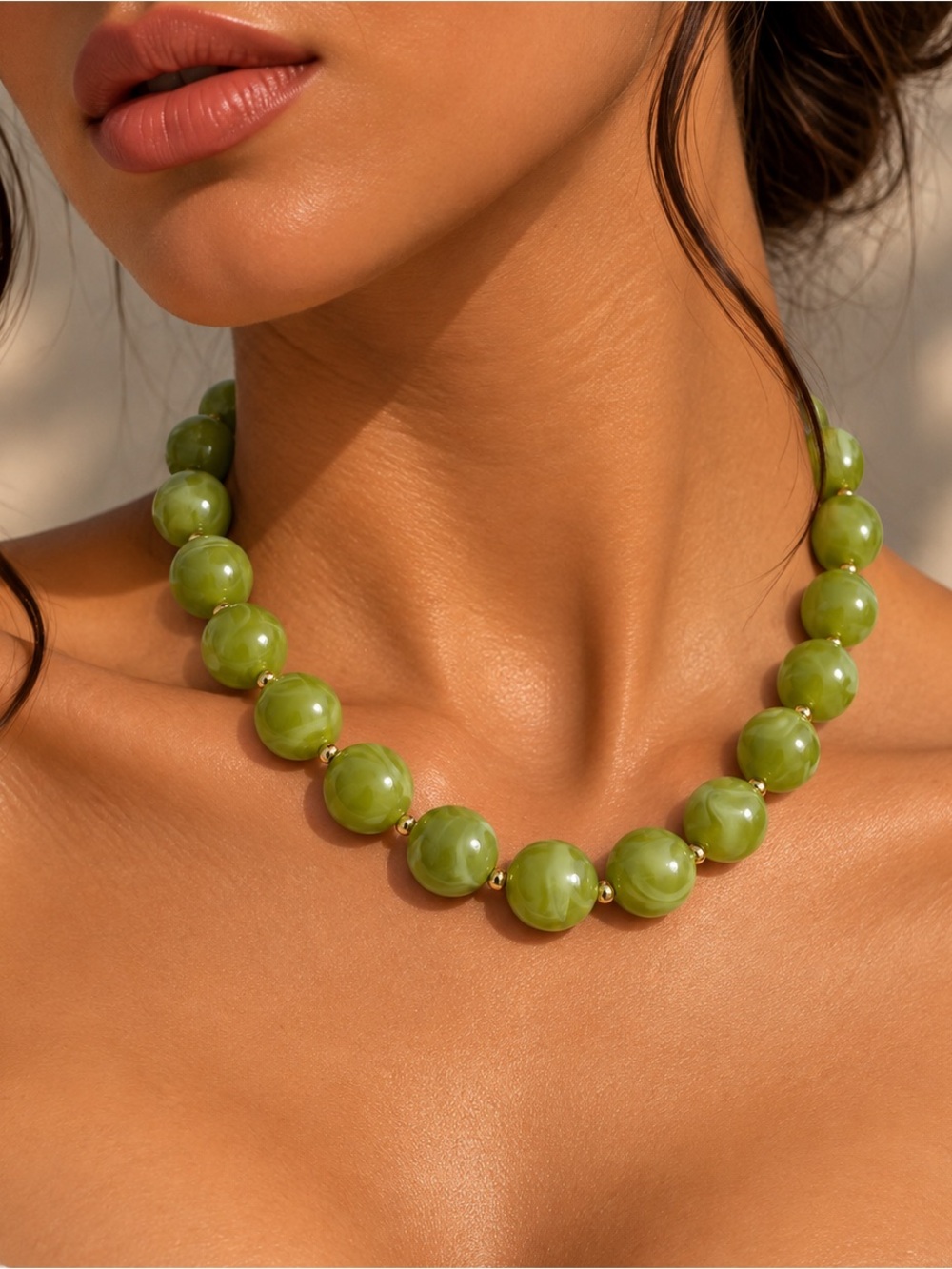 Green Beaded Necklace - Elegant Statement Necklace